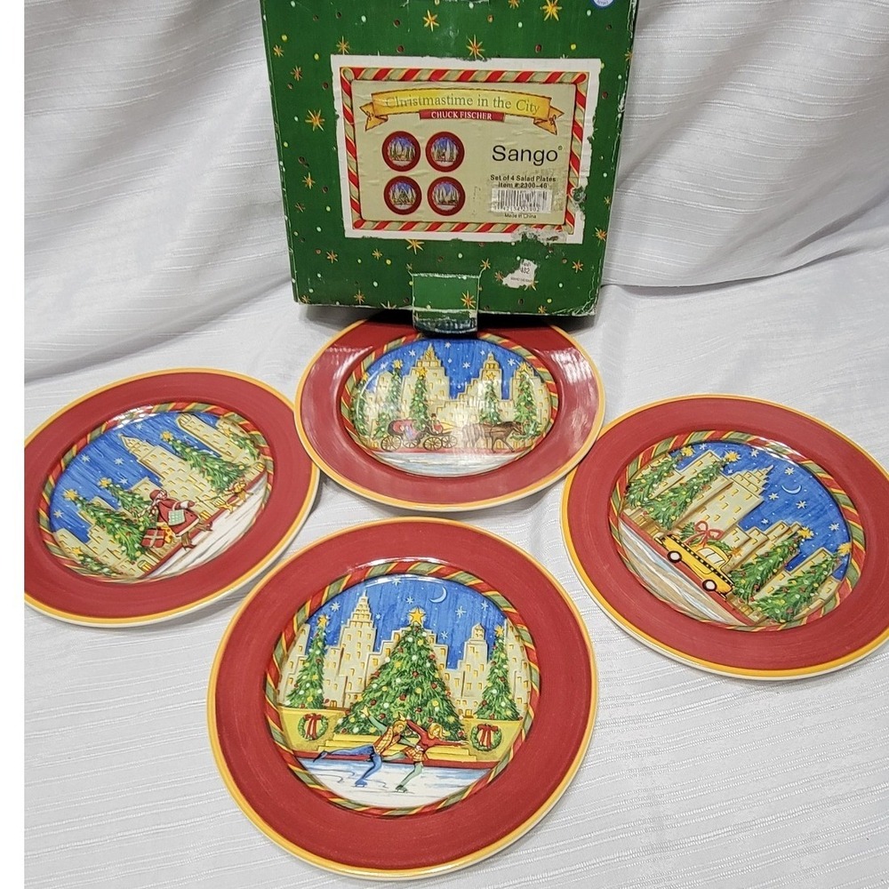 New York Christmastime in the City Salad Plates Set of 4 New holiday dinnerware
